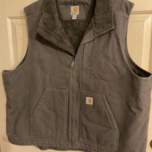 CARHARTT MENS 2X LOOSE FIT DUCK SHERPA LINED VEST GRAY 60”C30”L
